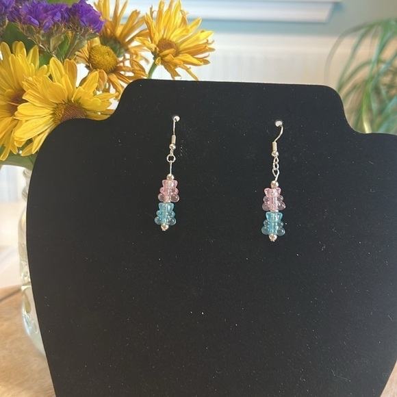 Pink and Blue Mini Gummy Bear Dangle Earrings - Picture 3 of 4